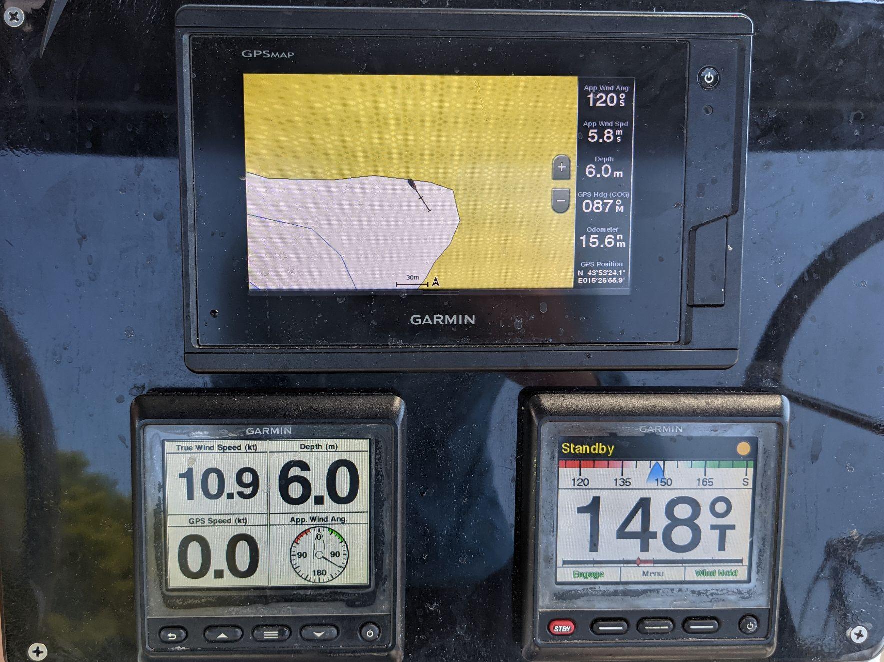 Onboard chartplotter showing a bay with no depth contours